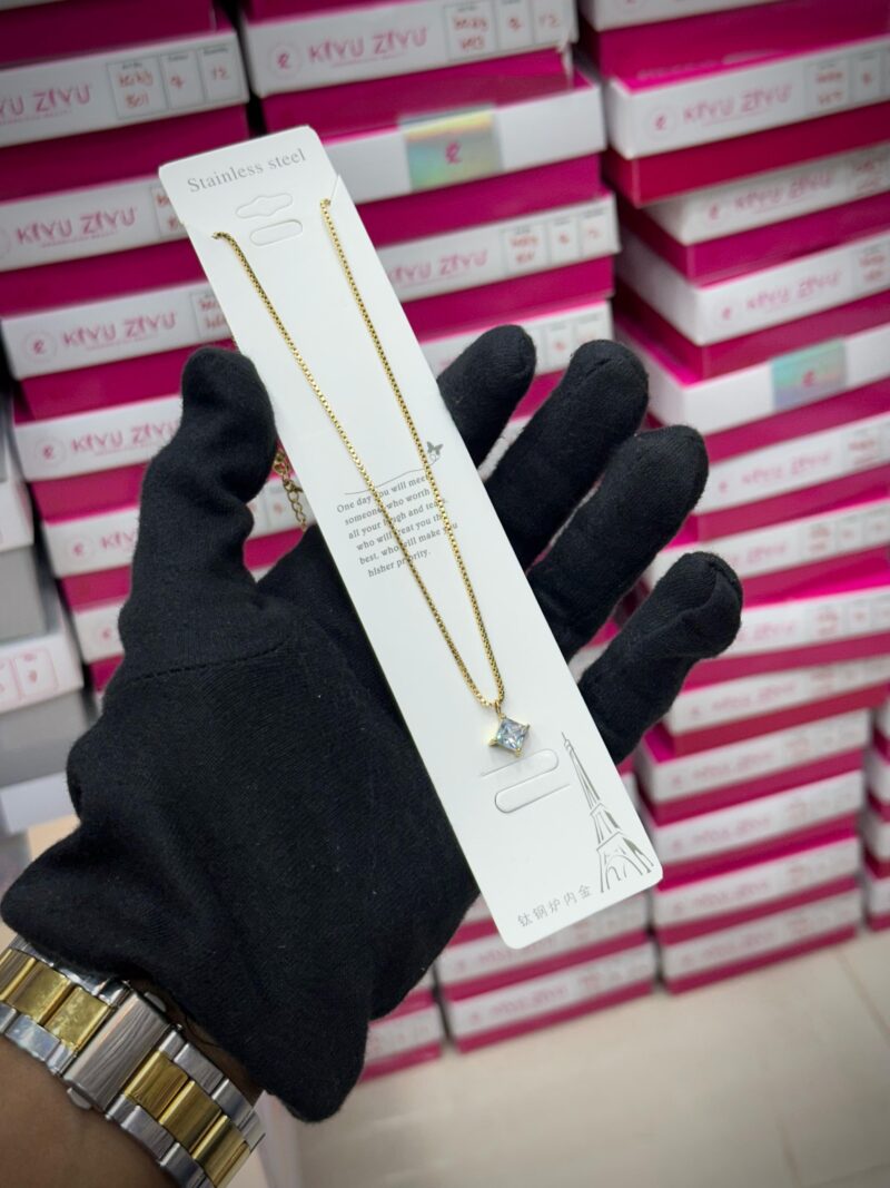White Emerald Anti-Tarnish Gold Plated Stainless Steel Chain Necklace | White Waterproof Chain Layering Pendant | Gifts for Women and Girls